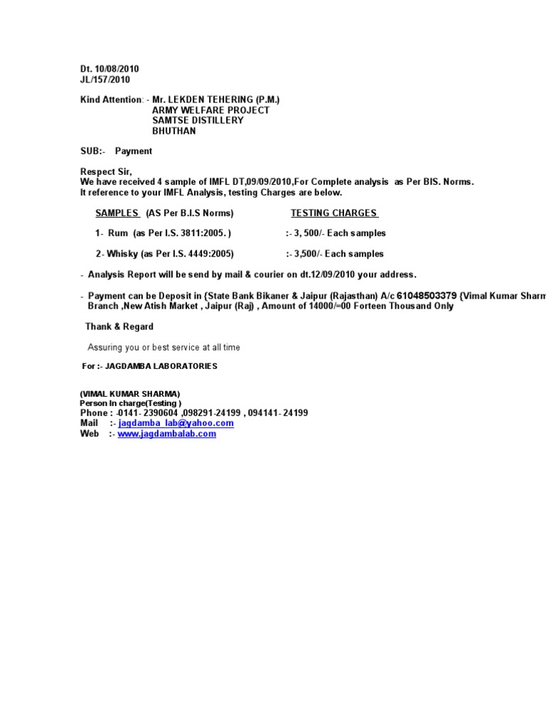IMFL Testing Charges and Payment Details | PDF | Finance & Money ...