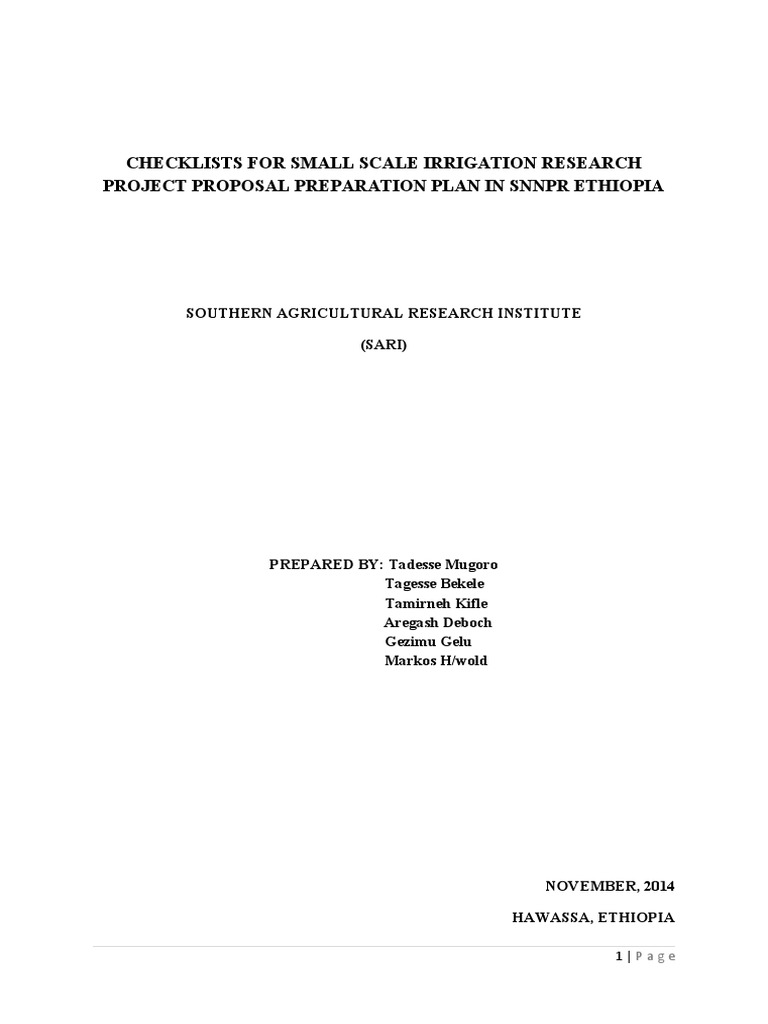 Checklists For Small Scale Irrigation Research Project Proposal