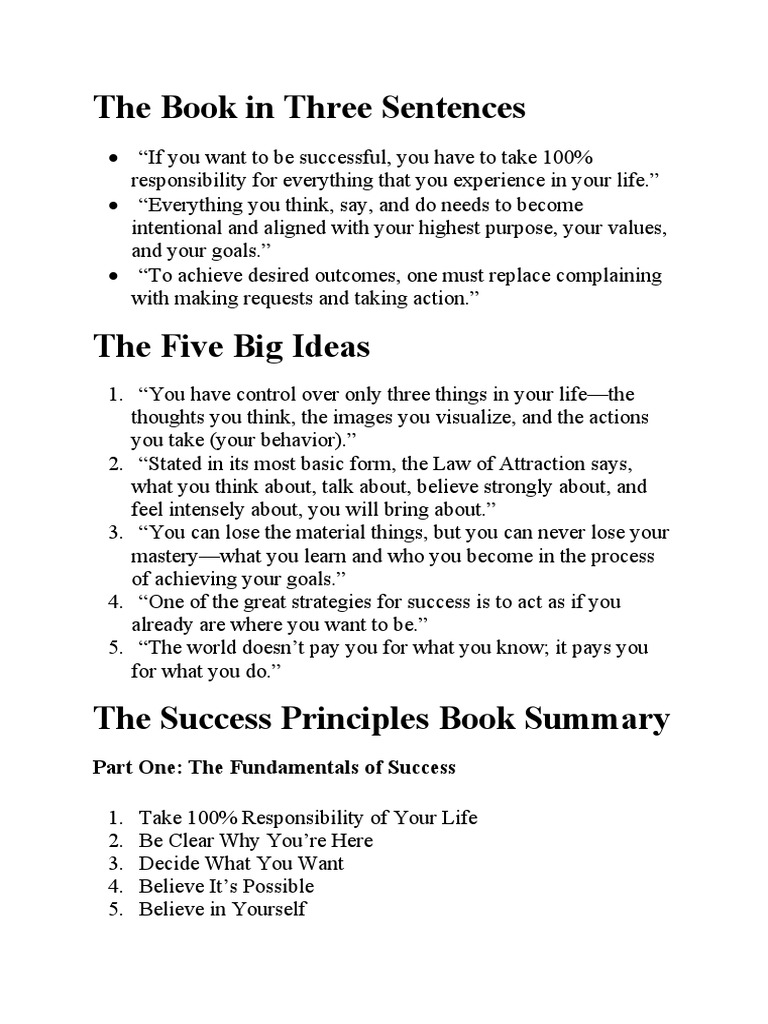 The Book in Three Sentences Part One The Fundamentals of Success