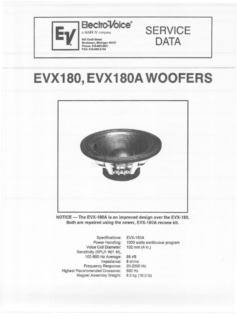 Electro-Voice Evx-180 180a Woofers SM | PDF