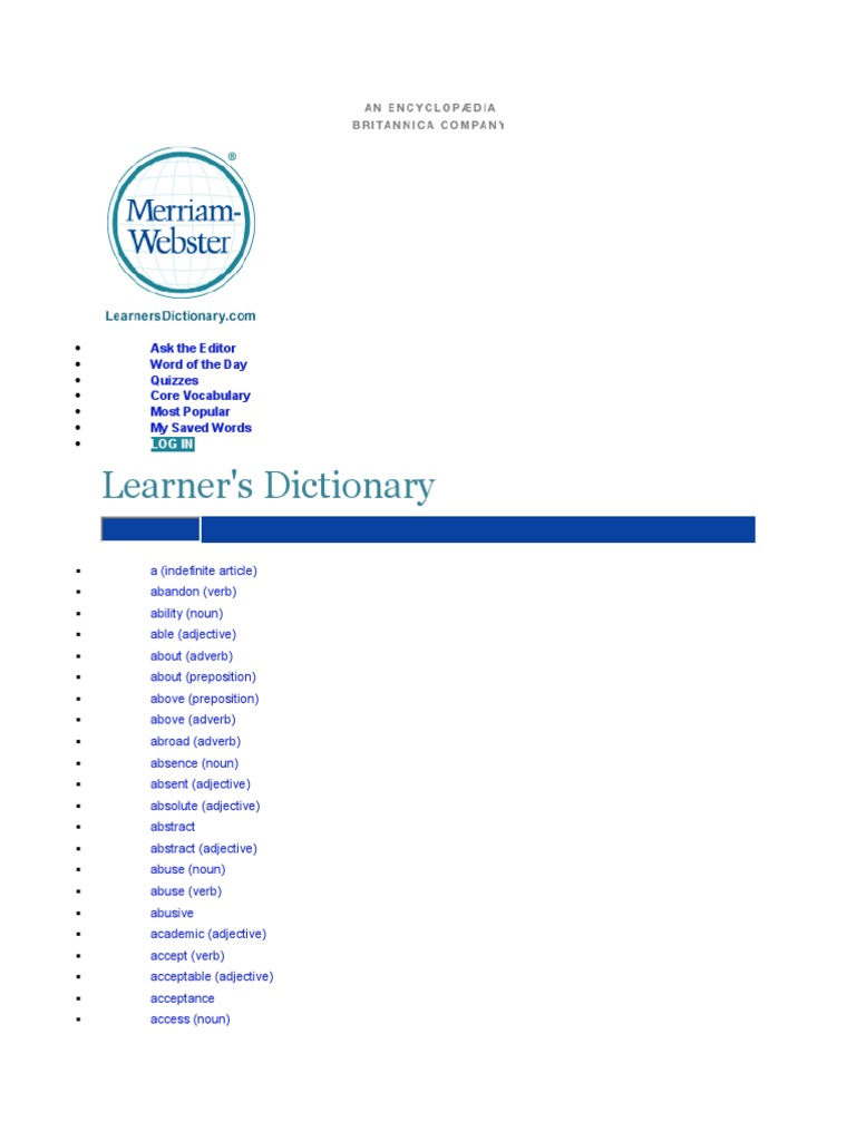 Learner's Dictionary: Word Definitions | PDF | Verb | Adverb