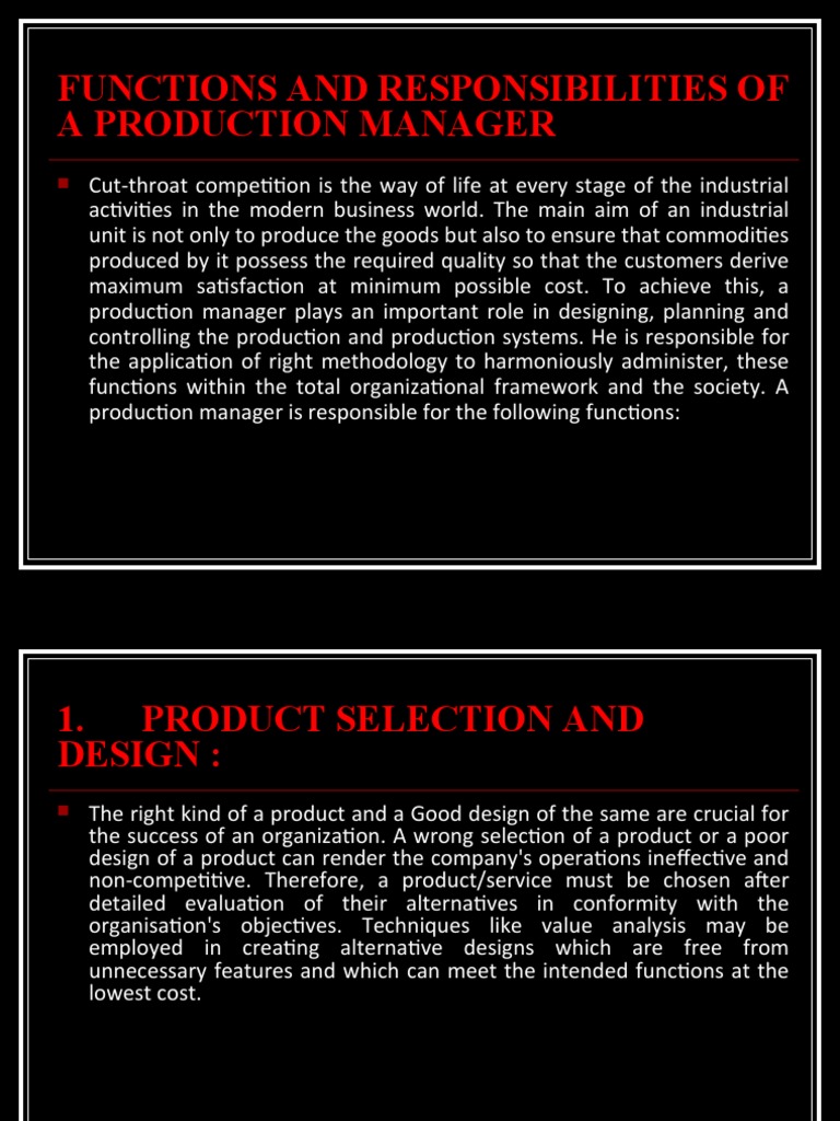 FUNCTIONS AND RESPONSIBILITIES OF A PRODUCTION MANAGER