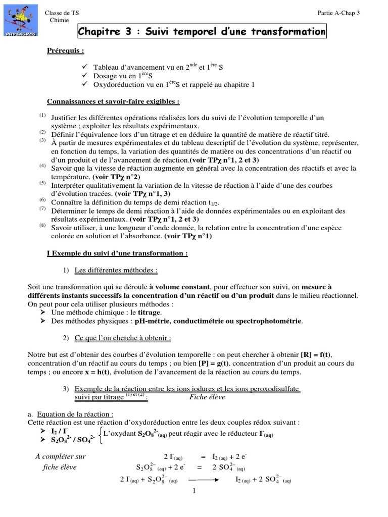 Suivi temporel d'une transformation chimique | PDF | Titrage | Chimie