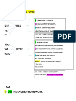 Past Simple Tense Form Be (Was/Were) I She Was HE IT