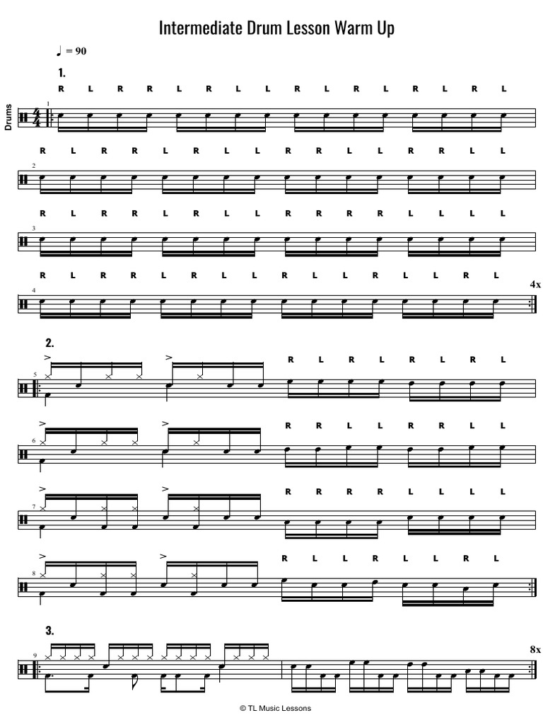 Intermediate Drum Lesson Warm Up 1 PDF PDF Drumming Rhythm And Meter