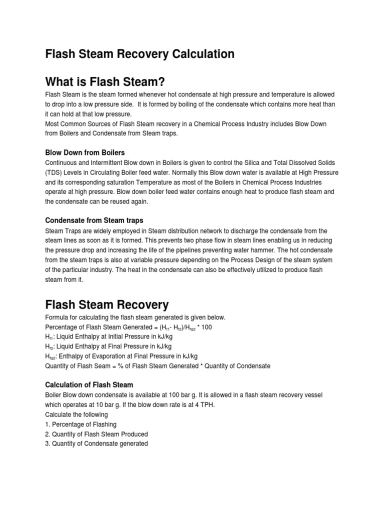Flash Steam Recovery Calculation What Is Flash Steam? Blow Down From