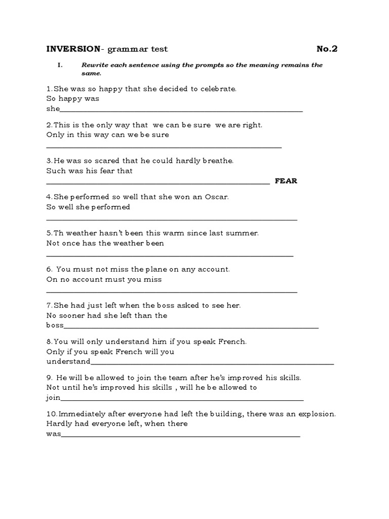 Inversion Grammar Test No. 2 | PDF | Self-Improvement | Foreign ...