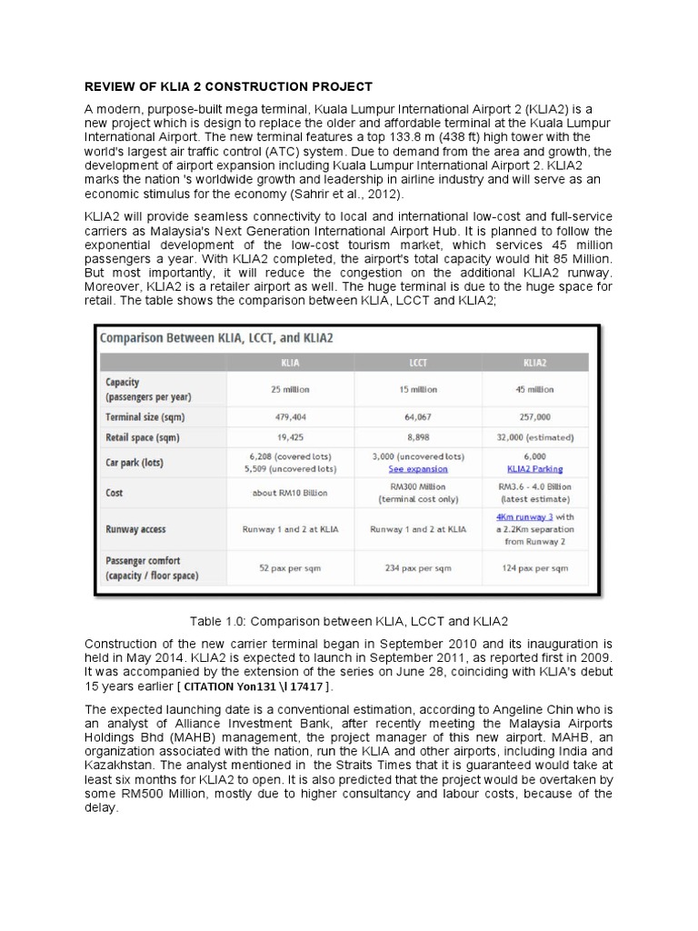 Review Of Klia 2 Construction Project Aviation Economies