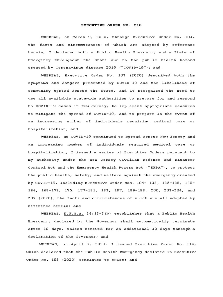NJ Executive Order PDF Emergency Medical Humanities