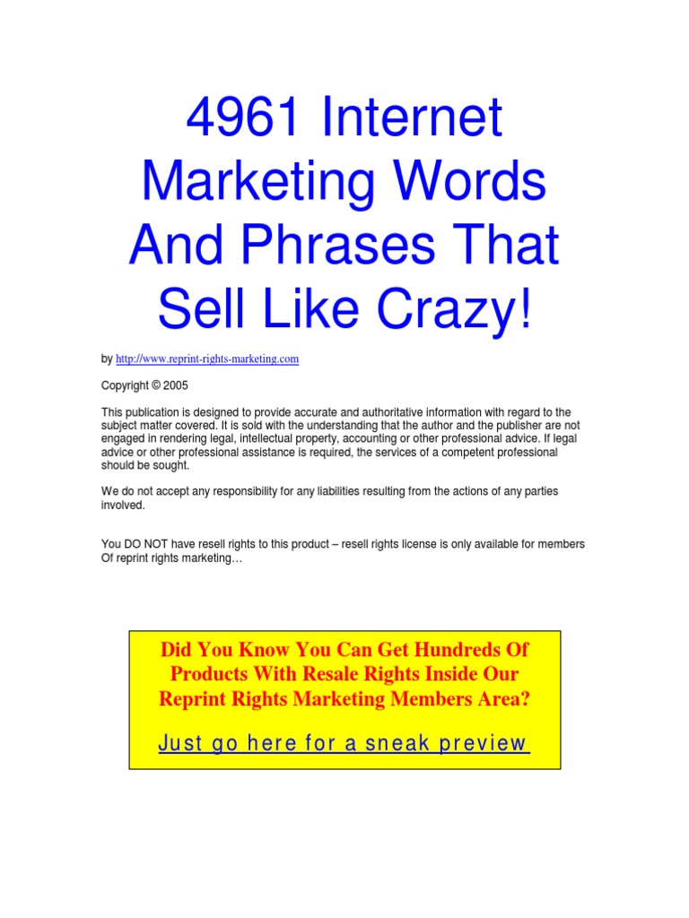 4961 Internet Marketing Words and Phrases That Sell Like Crazy! | PDF ...