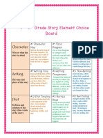 3 Grade Story Element Choice Board: Character