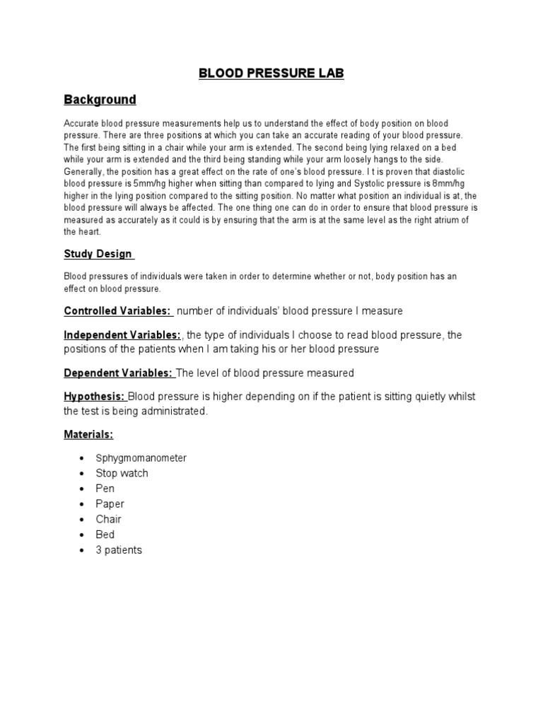 Blood Pressure Lab PDF Medical Specialties Blood Pressure