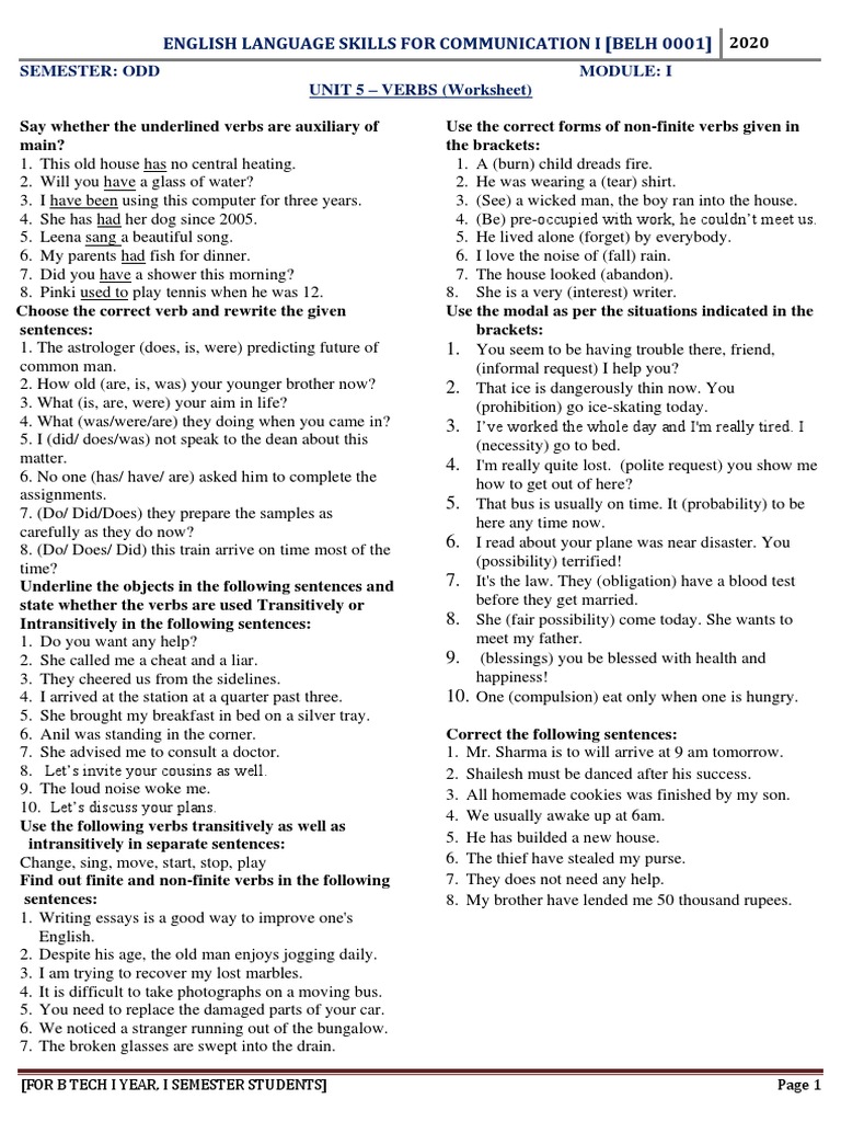 Verb Exercises for Class 8 Students | PDF | Verb | Linguistic Typology
