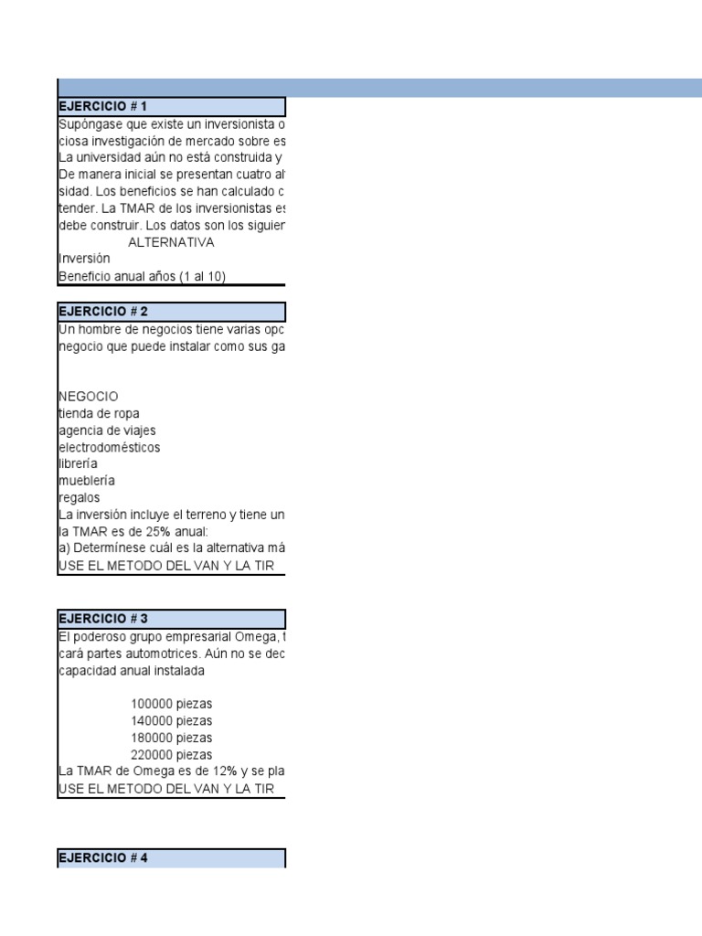 Ejercicios de VAN y TIR para Inversiones | PDF | Valor presente neto ...