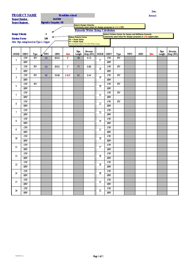 Domestic Water Sizing Calculation Guide | PDF | Pipe (Fluid Conveyance ...