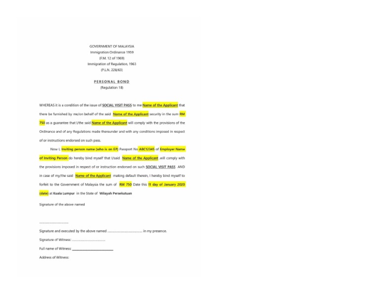 Contoh Personal Bond Malaysia PDF