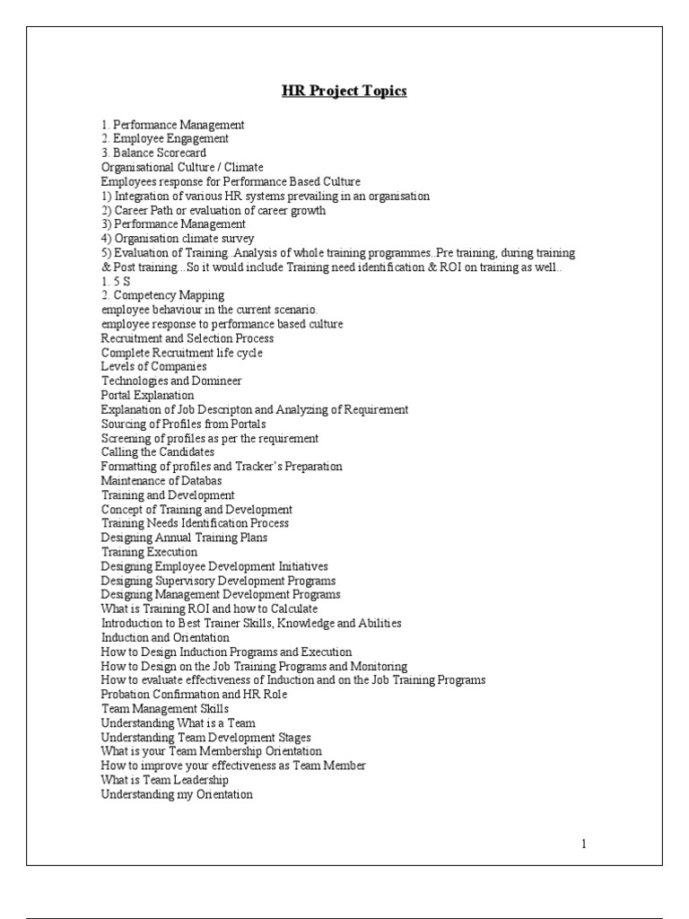 HR Project Topics Human Resource Management Performance Appraisal