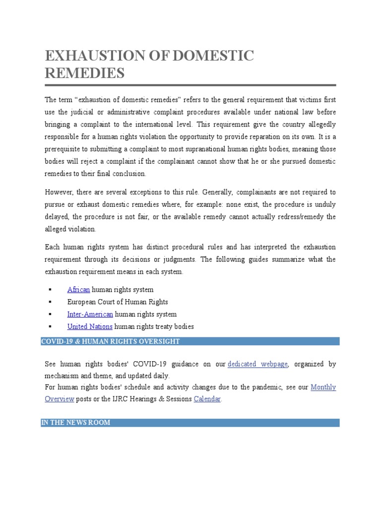 Exhaustion of Domestic Remedies PDF