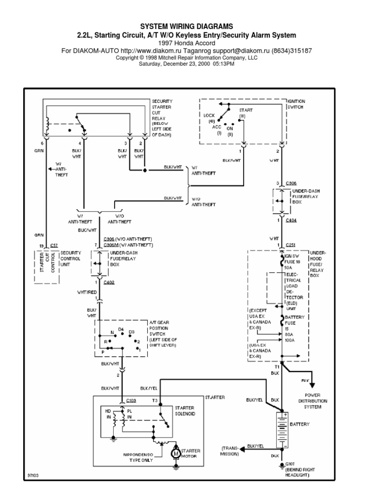 System Wiring Diagrams 2.2L, Starting Circuit, A/T W/O Keyless Entry ...