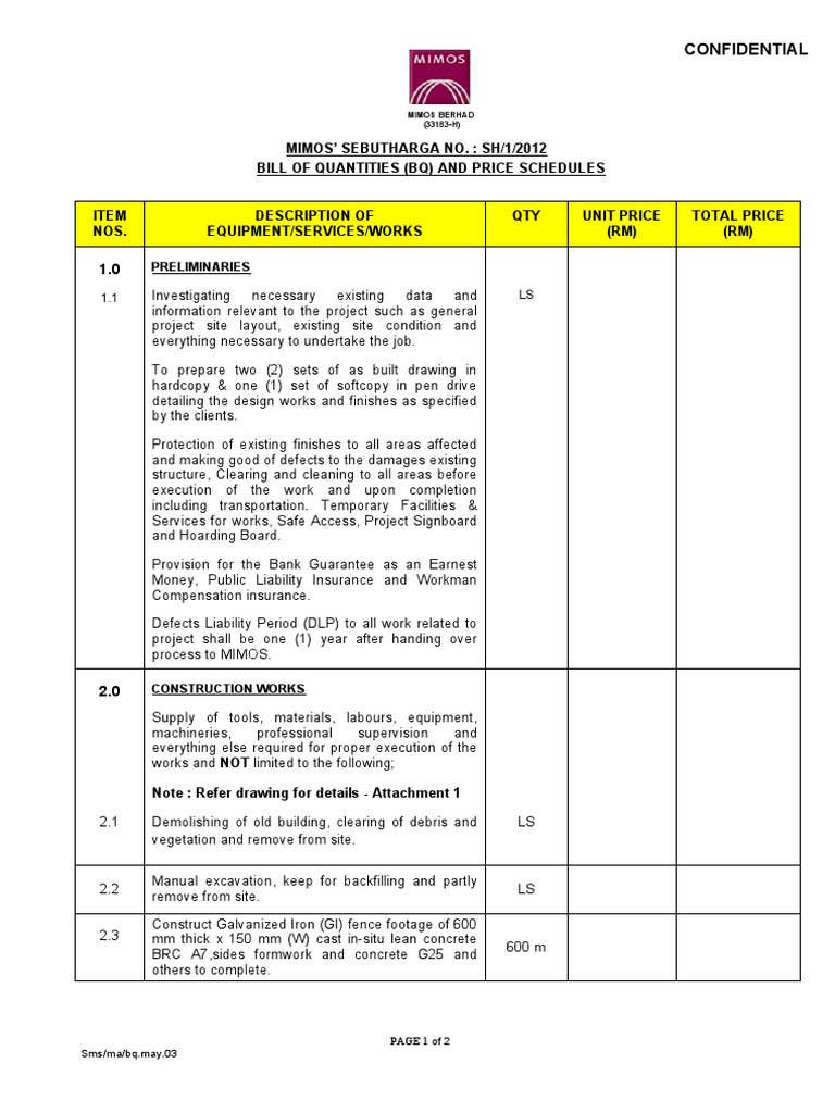 Bill of Quantities for Fencing Works | PDF | Business