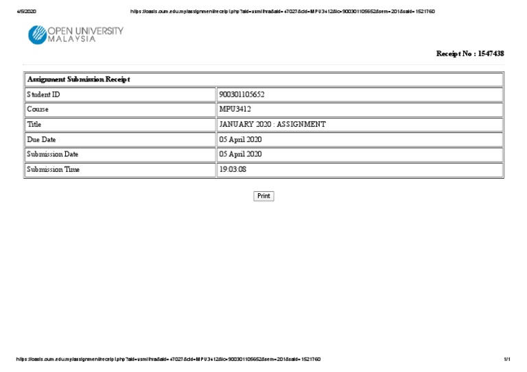 MPU3412 Assignment Submission Receipt | PDF