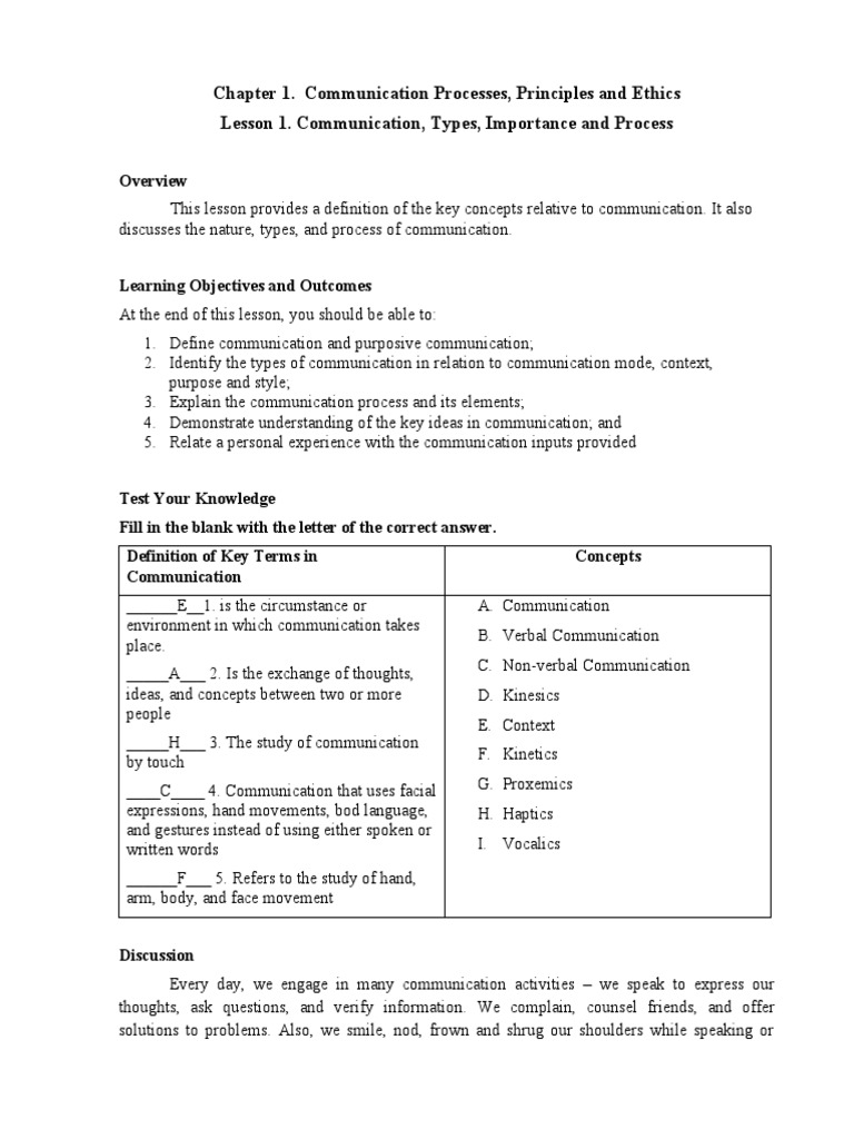 Chapter 1. Lesson 1 - Communication, Importance and Process | PDF ...