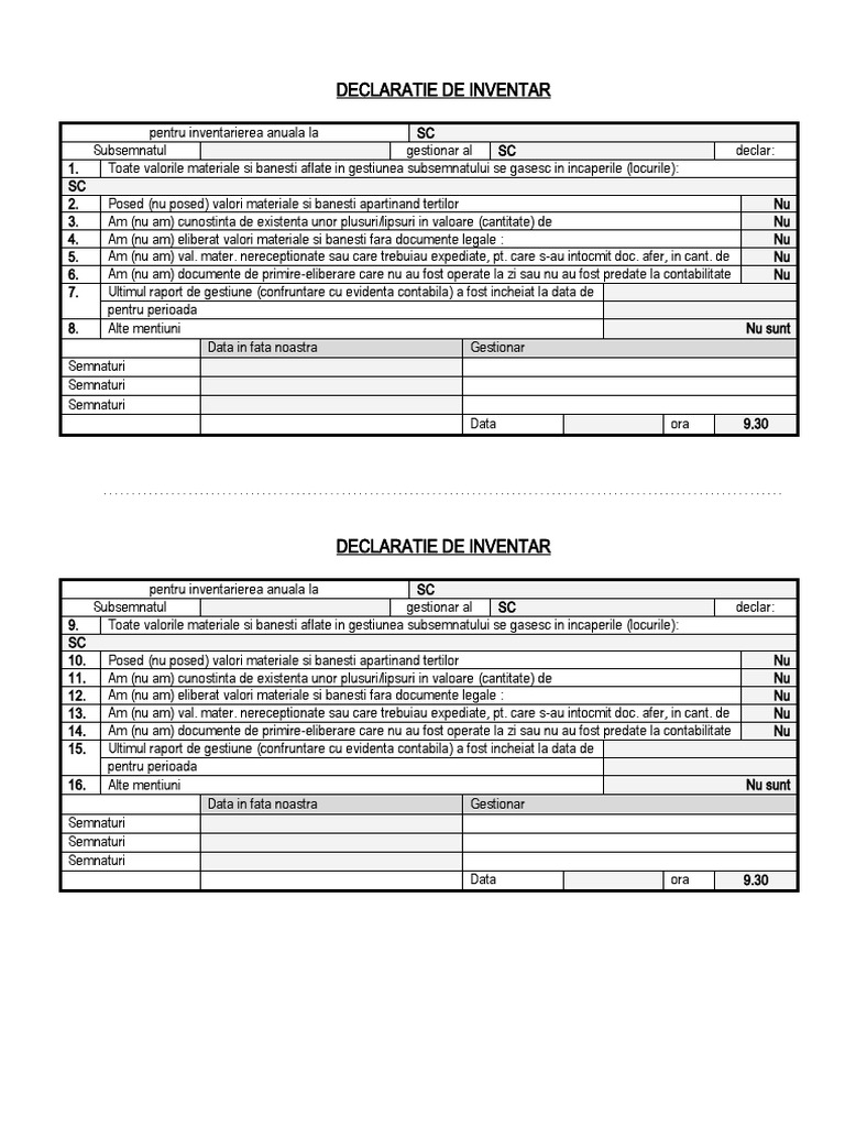 Declaratie Inventar 2 Formulare | PDF