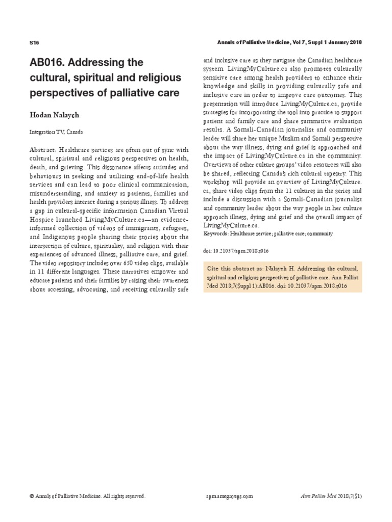 Addressing The Cultural, Spiritual and Religious Perspectives of PC PDF ...