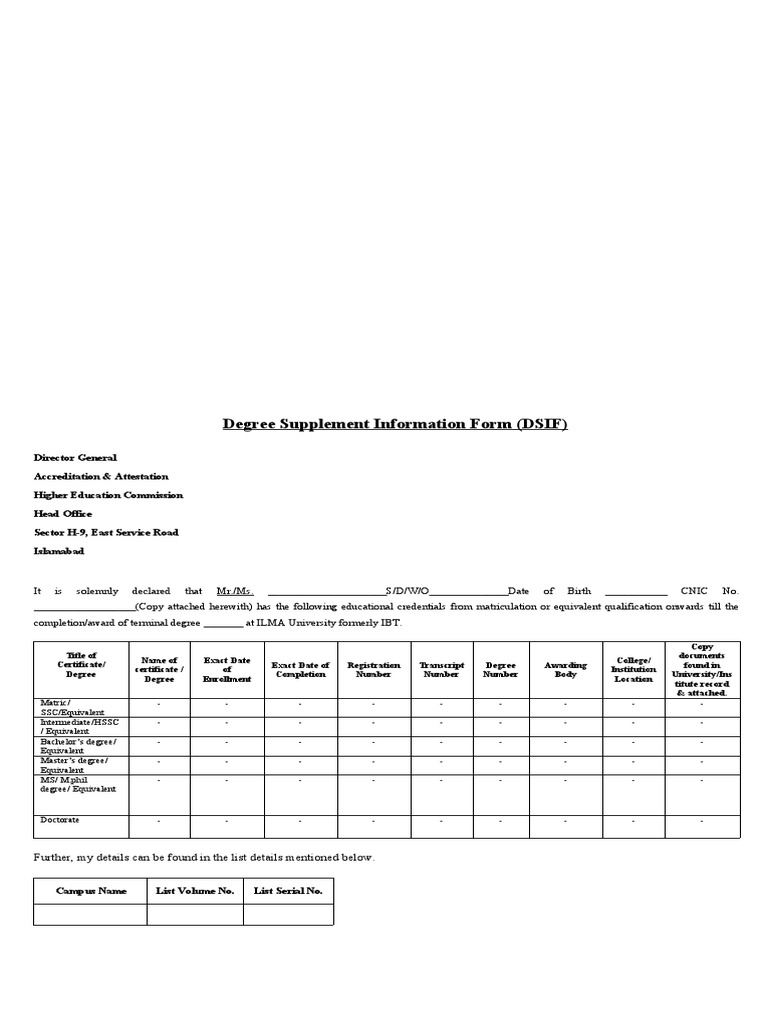 Degree Supplement Information Form (DSIF) | PDF | Academic Degree ...