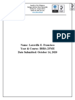 Name: Laraville E. Francisco Year & Course: BSBA 2FME Date Submitted: October 14, 2020