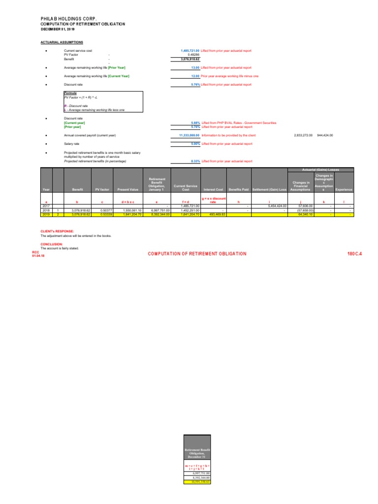 Retirement Obligation Computation for Philab | PDF | Defined Benefit ...