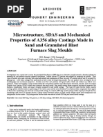 Microstructure, SDAS and Mechanical Properties of A356 Alloy Castings Made in Sand and Granulated Blast Furnace Slag Moulds