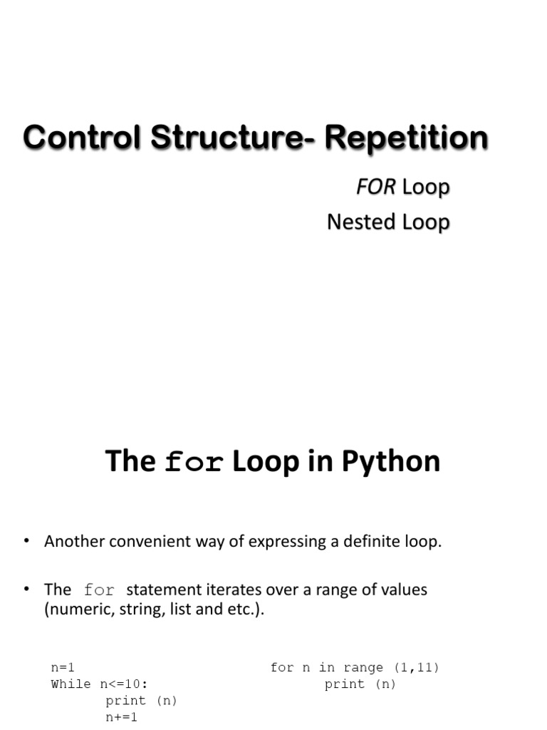 Control Structure-Repetition: FOR Loop | PDF | Control Flow | Software ...