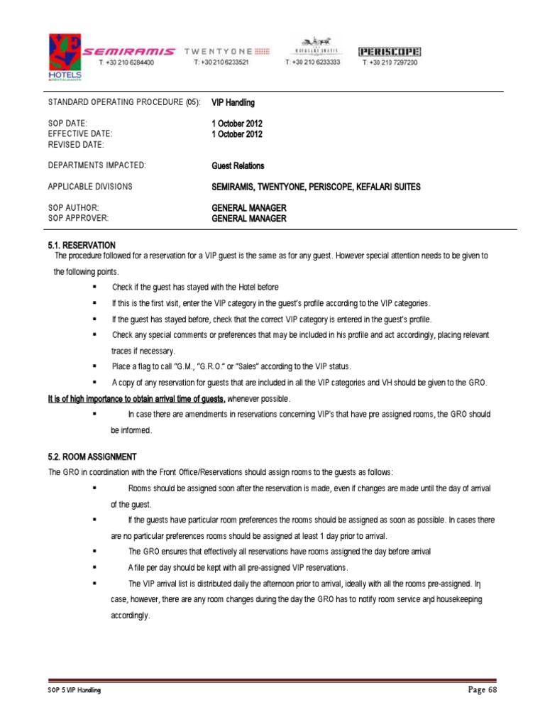 SOP Example VIP Handling PDF Business