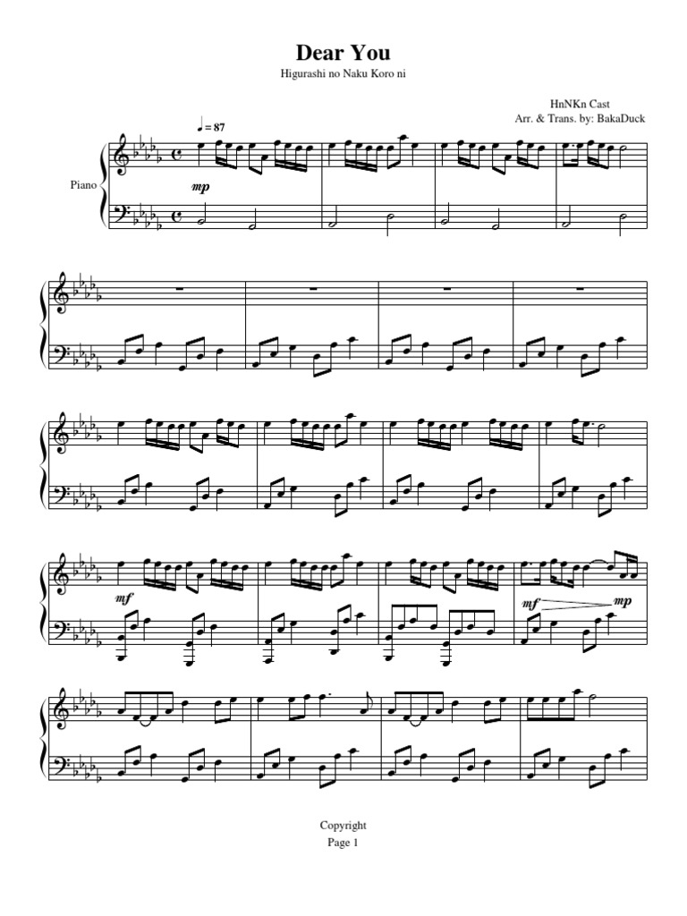 Higurashi no Naku Koro ni Gou Ending 2 - piano tutorial