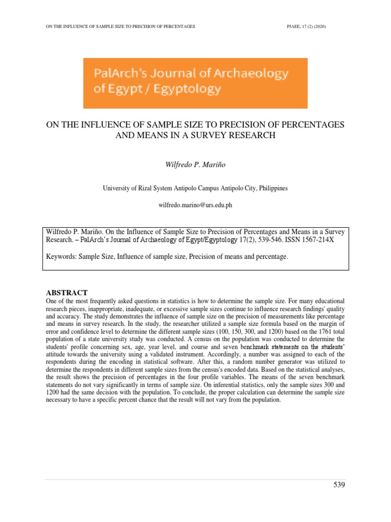On The Influence of Sample Size To Precision of Percentages and Means ...