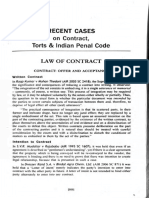 Law of Contract: Recent Cases On Contract, Torts & Indian Penal Code