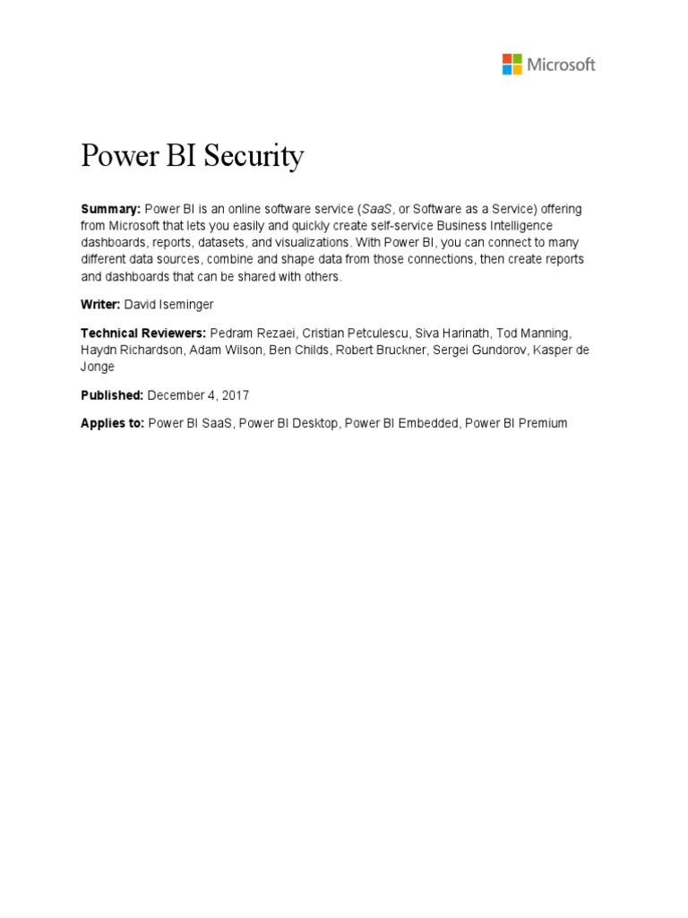 Power BI Security Whitepaper December 2017 PDF Microsoft Azure Encryption