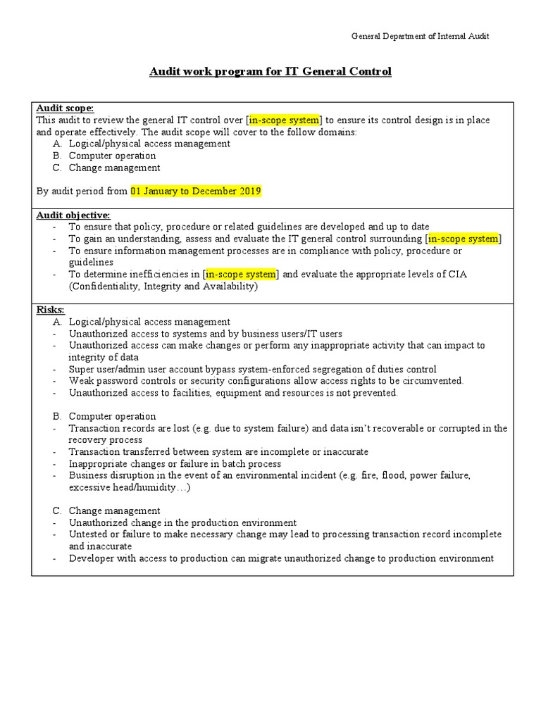 IT General Control Audit Program | PDF | Disaster Recovery | Backup