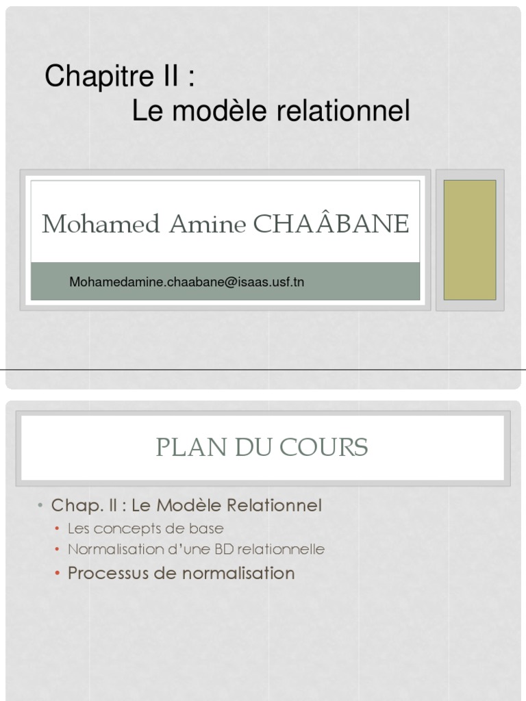 Modèle Relationnel et Normalisation BD | PDF | Modèle relationnel ...