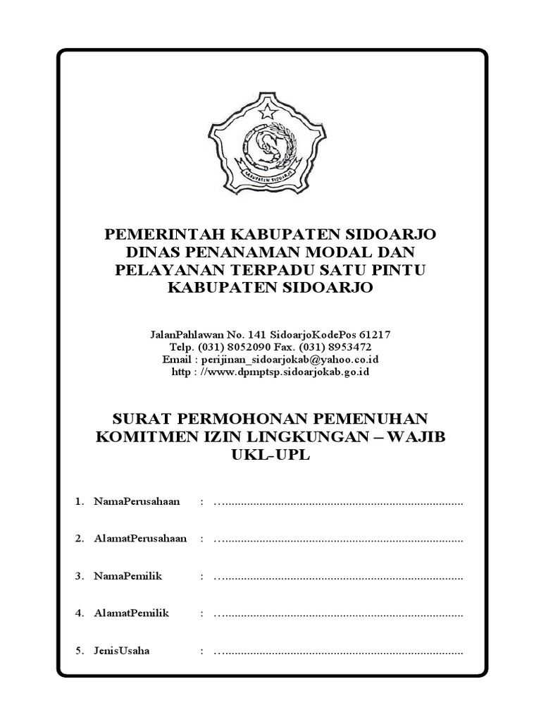 Form Komitmen Izin Lingkunganwajib Ukl Upl | PDF | Bisnis | Teknologi ...