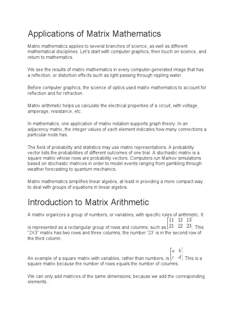 Applications of Matrix Mathematics | PDF | Determinant | Matrix ...