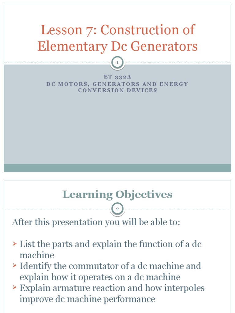 Lesson 7 Construction Of Elementary Dc Generators Download Free Pdf