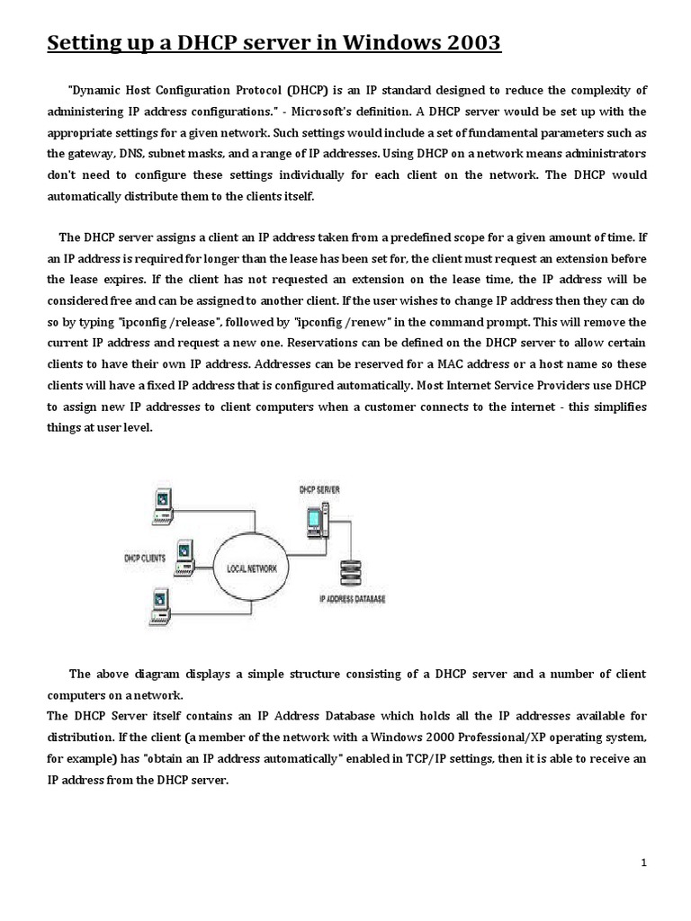 Windows 2003 DHCP Setup Guide | PDF | Ip Address | Internet Standards