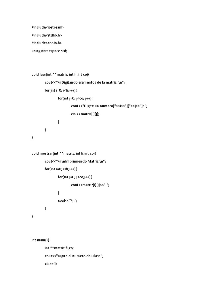 Crear y Mostrar Matriz en C++ | PDF | Métodos y materiales de enseñanza ...