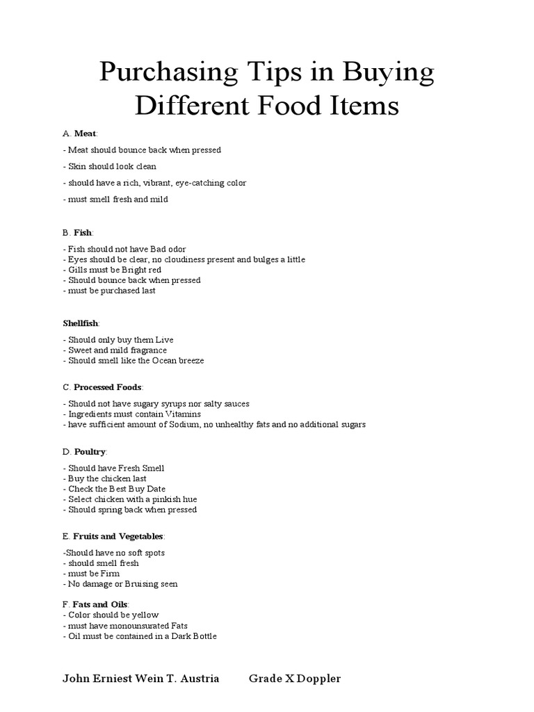 Purchasing Tips in Buying Different Food Items | PDF