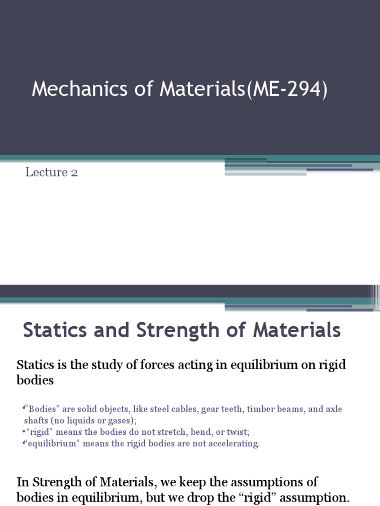 Notes - Lect 2 MMT (ME-294) | PDF | Stress (Mechanics) | Deformation ...