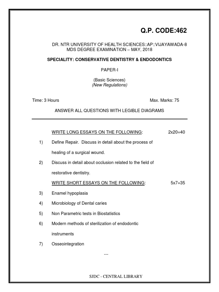 MDS Exam Papers: Conservative Dentistry | PDF | Dentistry | Dental Material