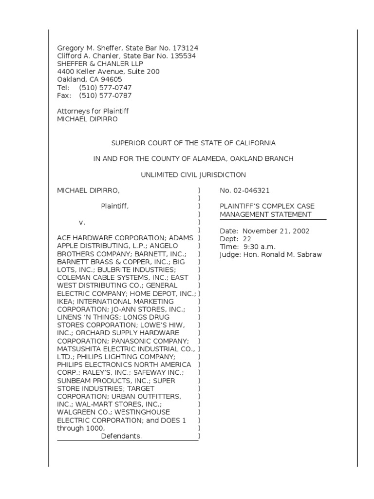 Case Management Conference Statement | PDF | Pleading | Settlement ...