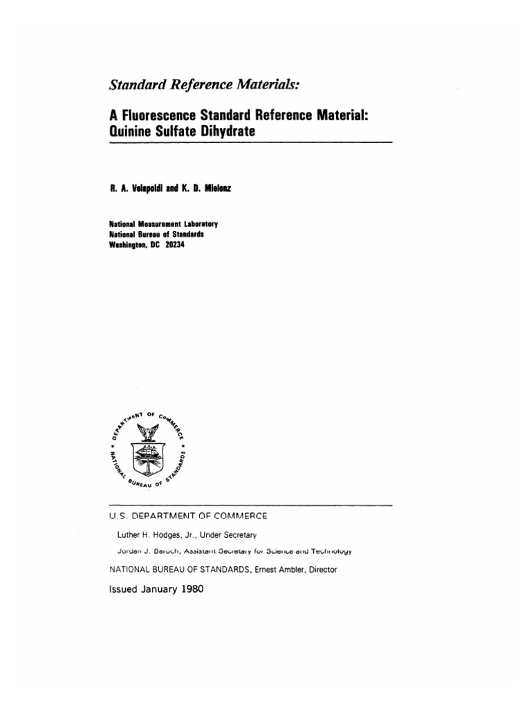 (NBS Special Publication 26064) R. A. Velapoldi, K. D. Mlelenz Standard Reference Materials